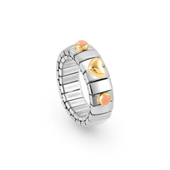 Nomination Ring XTE in Edelstahl, HERZ in 750er Gold und mit 2 Edelsteinen (006_KORALLE ROSA)