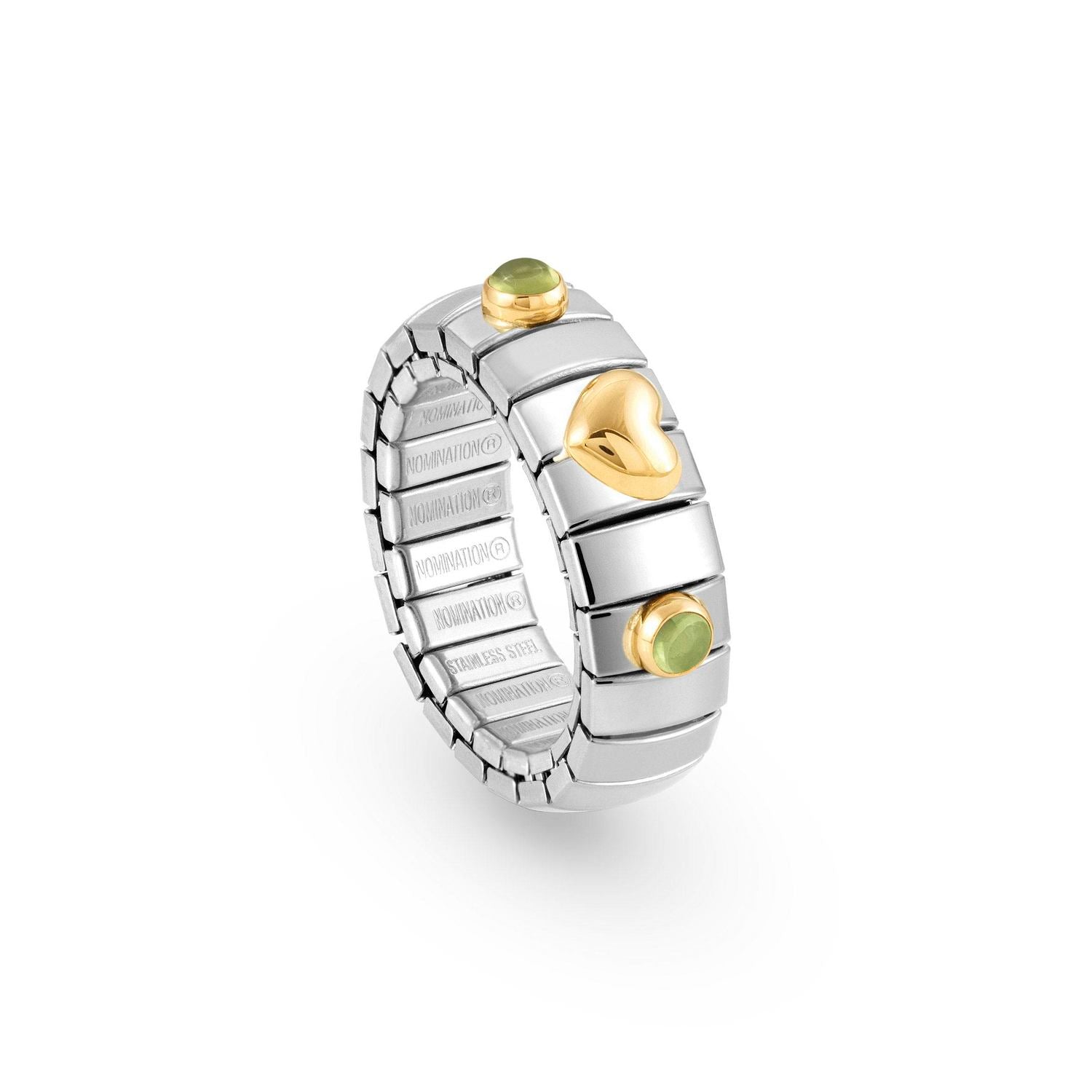 Nomination Ring XTE in Edelstahl, HERZ in 750er Gold und mit 2 Edelsteinen (016_PERIDOT)