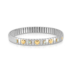 Nomination Armband XTE in Edelstahl, 3 HERZEN in 750er Gold und mit 4 Edelsteinen (022_OPAL WEISS)