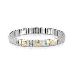 Nomination Armband XTE in Edelstahl, 3 HERZEN in 750er Gold und mit 4 Edelsteinen (025_TOPAS BLAU)