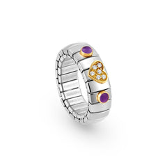 Nomination Ring XTE in Edelstahl, HERZ in 750er Gold, Cubic Zirkonia und mit 2 Edelsteinen (013_AMETHYST)