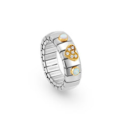 Nomination Ring XTE in Edelstahl, HERZ in 750er Gold, Cubic Zirkonia und mit 2 Edelsteinen (022_OPAL WEISS)