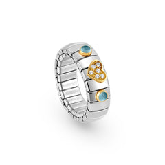 Nomination Ring XTE in Edelstahl, HERZ in 750er Gold, Cubic Zirkonia und mit 2 Edelsteinen (025_TOPAS BLAU)