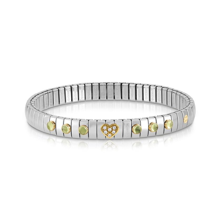 Nomination Armband XTE in Edelstahl, HERZ in 750er Gold, Cubic Zirkonia und mit 6 Edelsteinen (016_PERIDOT)
