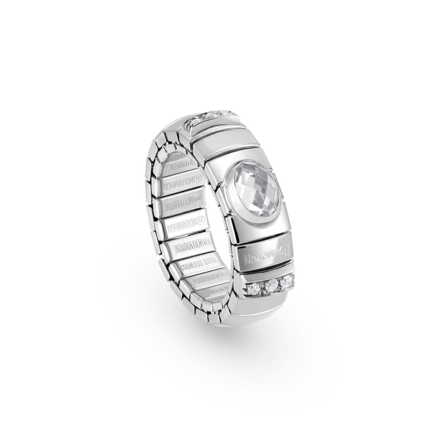 Nomination Ring XTE in Edelstahl, 925 er Silber und Cubic Zirkonia (010_WEISS)
