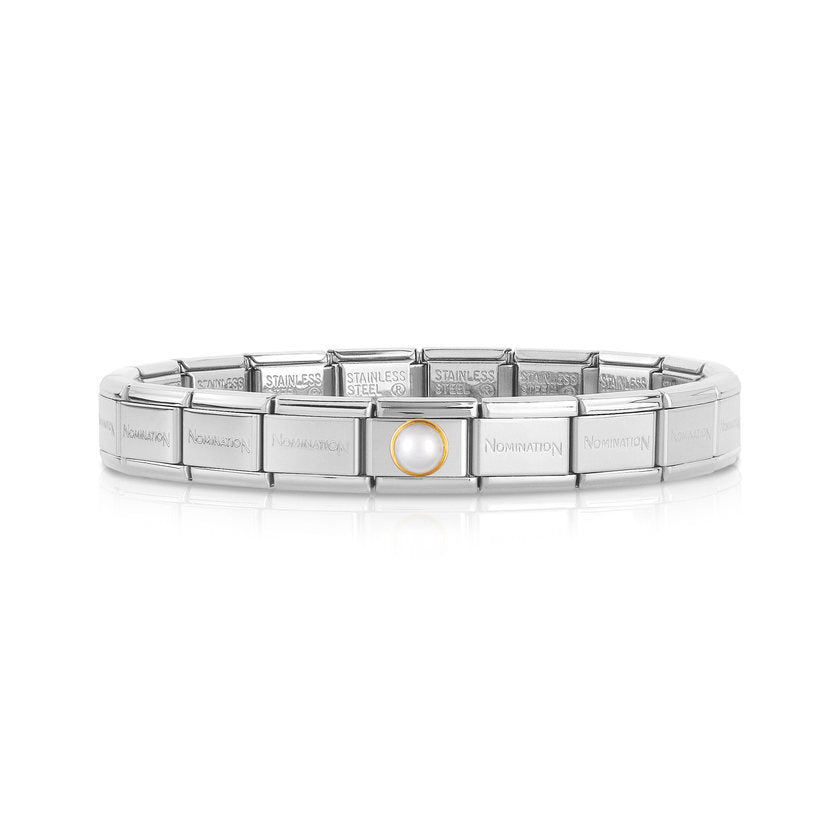 Nomination COMPOSABLE CLASSIC GERMANY 2017 Promoband aus Edelstahl, mit 18Kt-Gold und Edelsteinen verziert (weisse Perle) (20_CLASSIC)