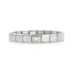 Nomination COMPOSABLE CLASSIC GERMANY 2017 Promoband aus Edelstahl, mit 18Kt-Gold und Edelsteinen verziert (weisse Perle) (20_CLASSIC)