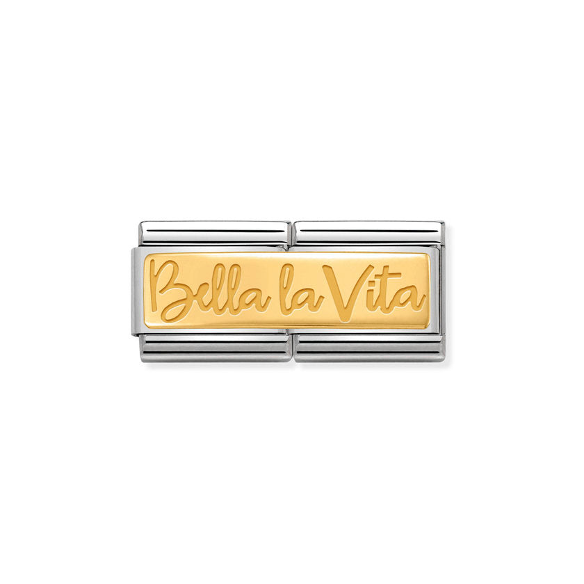 Nomination COMPOSABLE CLASSIC DOUBLE ENGRAVED aus Edelstahl,  mit 18Kt Gold verziert, (04_Bella la Vita)