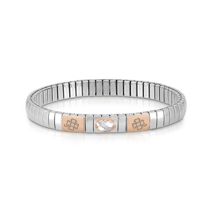 Nomination Armband XTE aus Edelstahl, 375er Gold, Cubic Z, und Zikonia (KLEEBLATT) (010_WEISS)