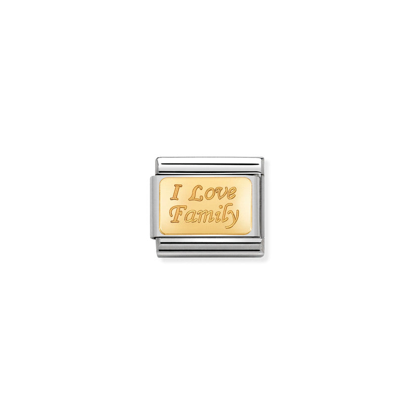 Nomination COMPOSABLE CLASSIC ENGRAVED SIGNS aus Edelstahl, mit 18Kt Gold verziert, (33_I Love Family)