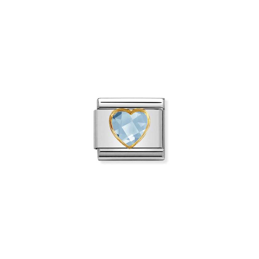 Nomination Composable Classic FACETTIERTE ZIRKONIA HERZ Edelstahl, 750er Gold (006_HIMMELBLAU)