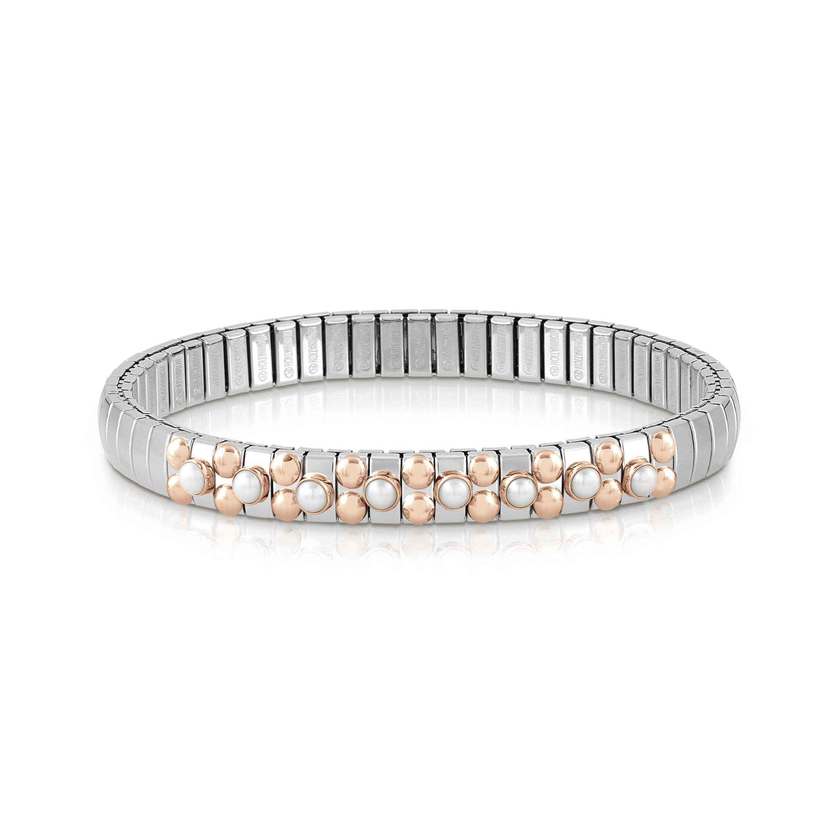 Nomination XTE SMALL Armband aus Edelstahl, mit 9Kt Rosegold und 8 Edelsteinen verziert (007_PERLE WEISS)