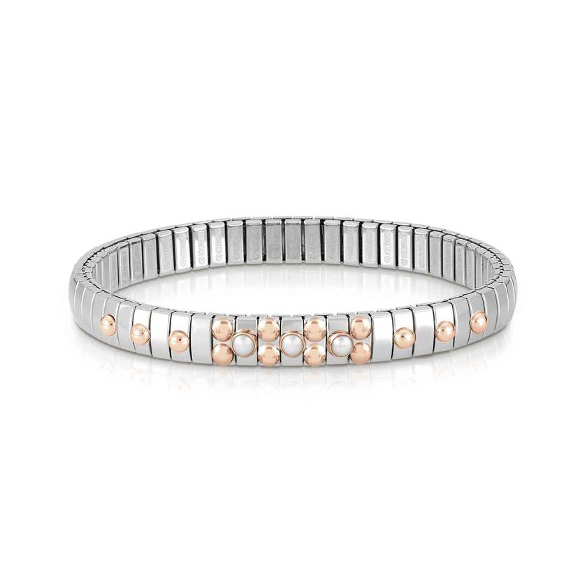 Nomination XTE SMALL Armband aus Edelstahl, mit 9Kt Rosegold und 3 Edelsteinen verziert (007_PERLE WEISS)