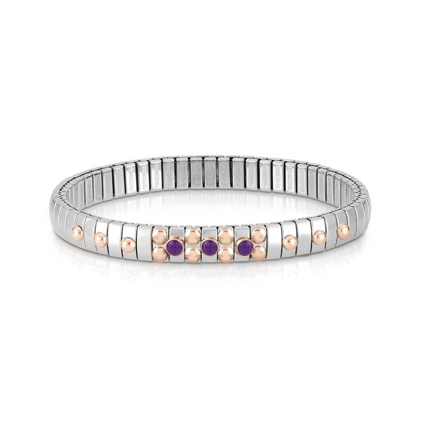 Nomination XTE SMALL Armband aus Edelstahl, mit 9Kt Rosegold und 3 Edelsteinen verziert (013_AMETHYST)