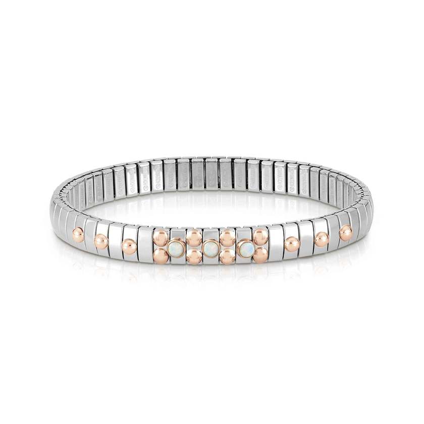Nomination XTE SMALL Armband aus Edelstahl, mit 9Kt Rosegold und 3 Edelsteinen verziert (022_OPAL WEISS)