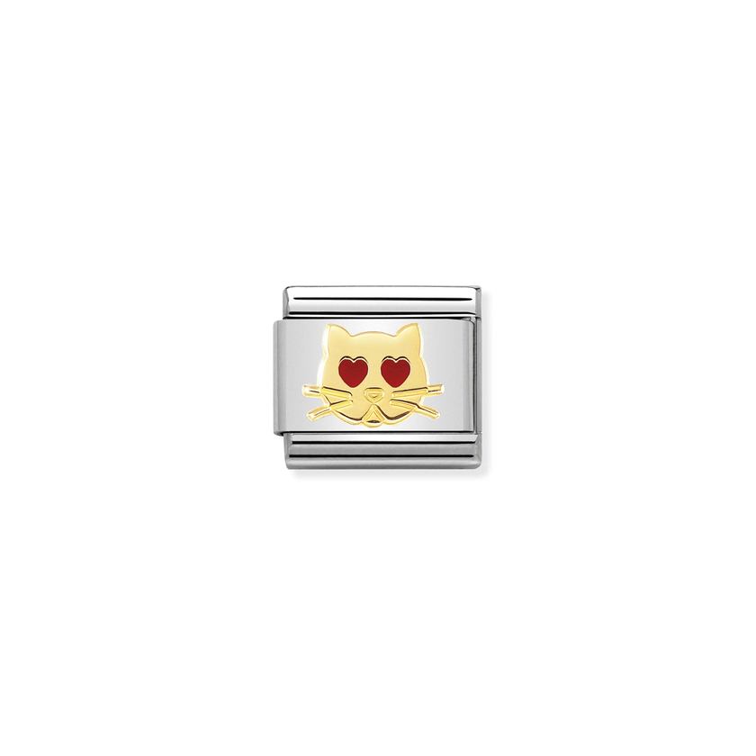 Nomination COMPOSABLE CLASSIC SYMBOLE Element aus Edelstahl, mit 18Kt Gelbgold und Emaille verziert, (43_Katze mit Herzaugen)