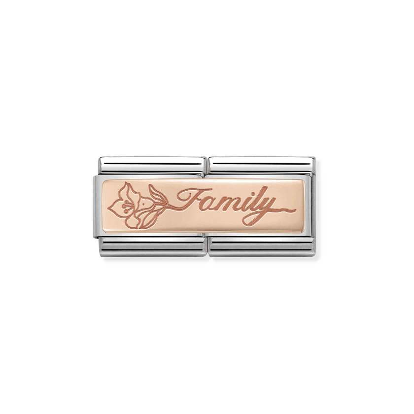 Nomination COMPOSABLE CLASSIC DOUBLE ENGRAVED aus Edelstahl, mit 9Kt Rosegold verziert, (17_Family mit Blume)