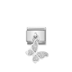 Nomination COMPOSABLE CLASSIC CHARMS aus Edelstahl, mit 925er Silber und Emaille verziert, (03_Glitzer-Schmetterling)