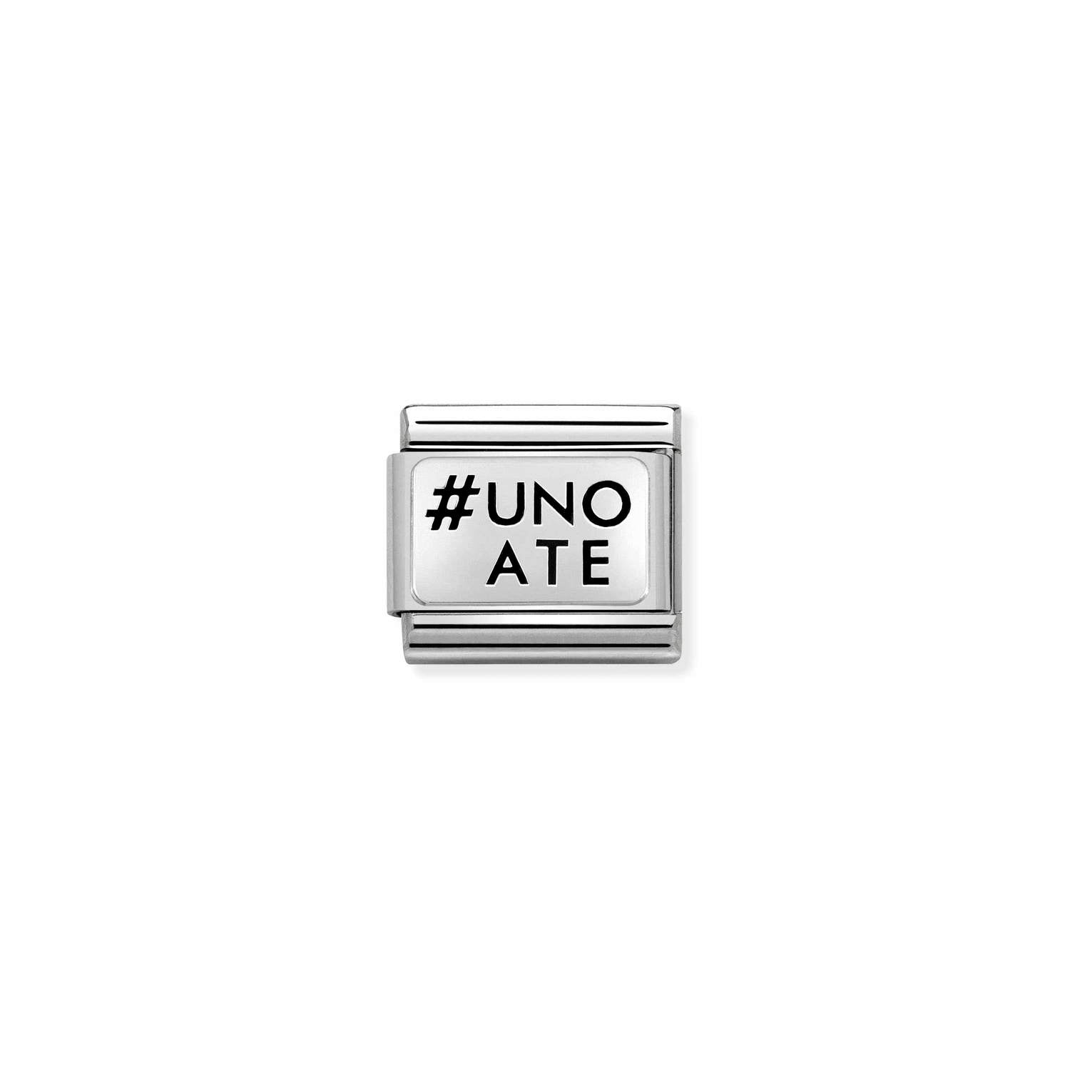 Nomination COMPOSABLE CLASSIC OXIDIERTE PLAKETTE aus Edelstahl, mit 925er Silber verziert, (31_Uno a te (Uno a me uno a te) ()