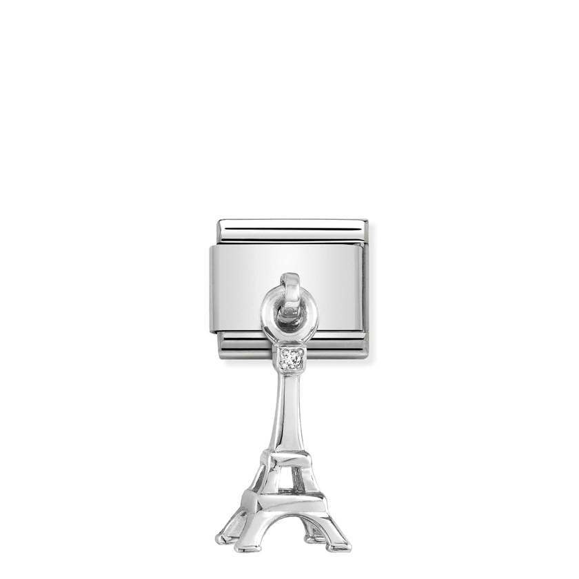 Nomination COMPOSABLE CLASSIC 3D-CHARMS Element aus Edelstahl, mit 925er Silber und Cubic Zirkonia verziert (01_Eiffel-Turm)