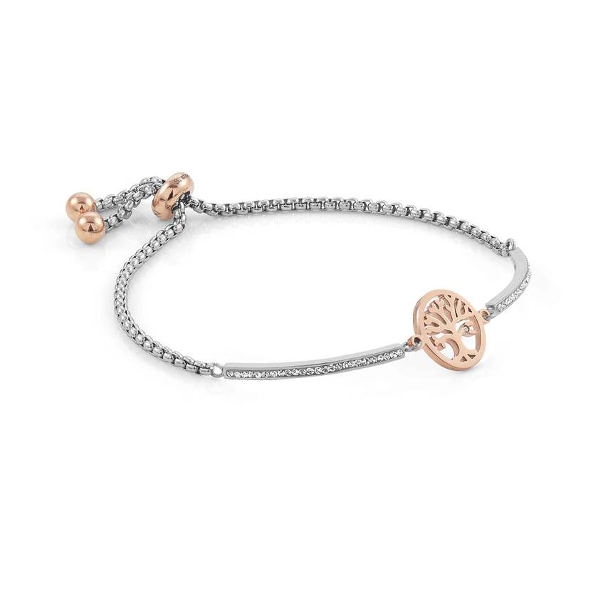 Nomination MILLELUCI Armband aus Edelstahl, mit Cubic Zirkonia verziert, dazu ein rose PVD-beschichtetes Schmuckelement (017_Lebensbaum)