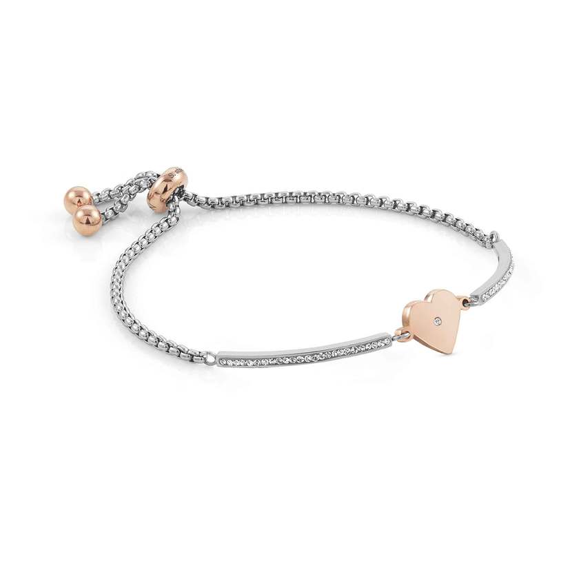 Nomination MILLELUCI Armband aus Edelstahl, mit Cubic Zirkonia verziert, dazu ein rose PVD-beschichtetes Schmuckelement (022_Herz)