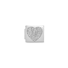 Nomination COMPOSABLE GLAM SYMBOLE Element aus Edelstahl, mit Emaille verziert (02_Glitzer-Herz SILBER)