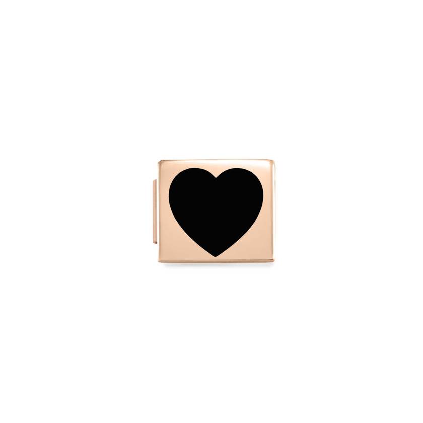 Nomination COMPOSABLE GLAM SYMBOLE Element aus Edelstahl, mit Emaille verziert, rosegold PVD-beschichtet (03_Herz SCHWARZ)