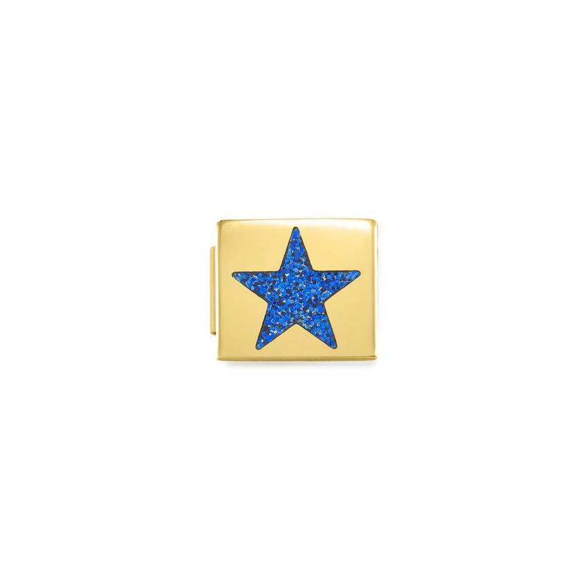 Nomination COMPOSABLE GLAM SYMBOLE Element aus Edelstahl, mit Emaille verziert, gelbgold PVD-beschichtet (01_Glitzer-Stern BLAU)