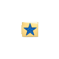 Nomination COMPOSABLE GLAM SYMBOLE Element aus Edelstahl, mit Emaille verziert, gelbgold PVD-beschichtet (01_Glitzer-Stern BLAU)