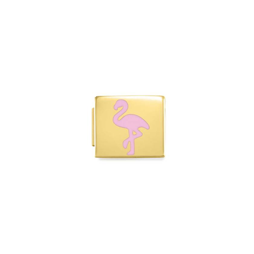 Nomination COMPOSABLE GLAM SYMBOLE Element aus Edelstahl, mit Emaille verziert, gelbgold PVD-beschichtet (02_Flamingo)