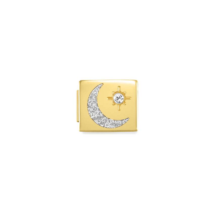 Nomination COMPOSABLE GLAM SYMBOLE Element aus Edelstahl, mit Cubic Zirconia verziert, gelbgold PVD-beschichtet (04_Mond und Stern)