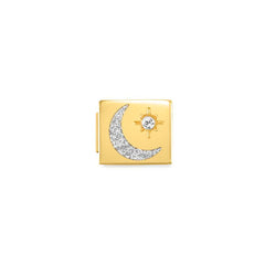 Nomination COMPOSABLE GLAM SYMBOLE Element aus Edelstahl, mit Cubic Zirconia verziert, gelbgold PVD-beschichtet (04_Mond und Stern)