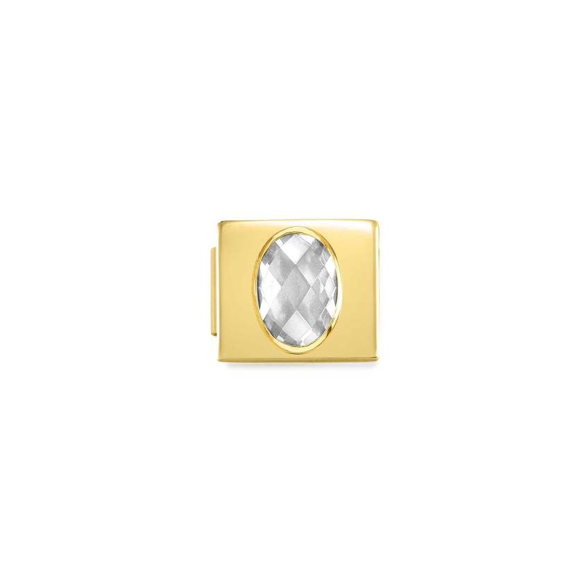 Nomination COMPOSABLE GLAM FAC, CZ Element aus Edelstahl, mit facettiertem Cubic Zirconia verziert, gelbgold PVD-beschichtet (01_weiss)
