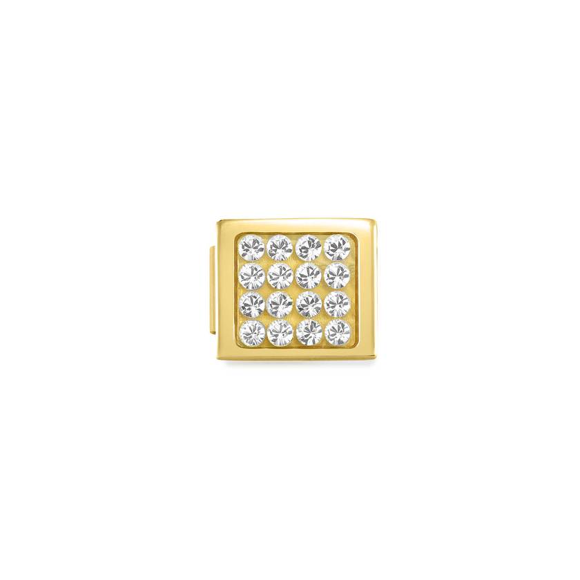 Nomination COMPOSABLE GLAM CRYSTAL Element aus Edelstahl, mit CRYSTAL verziert, gelbgold PVD-beschichtet (01_weiss)