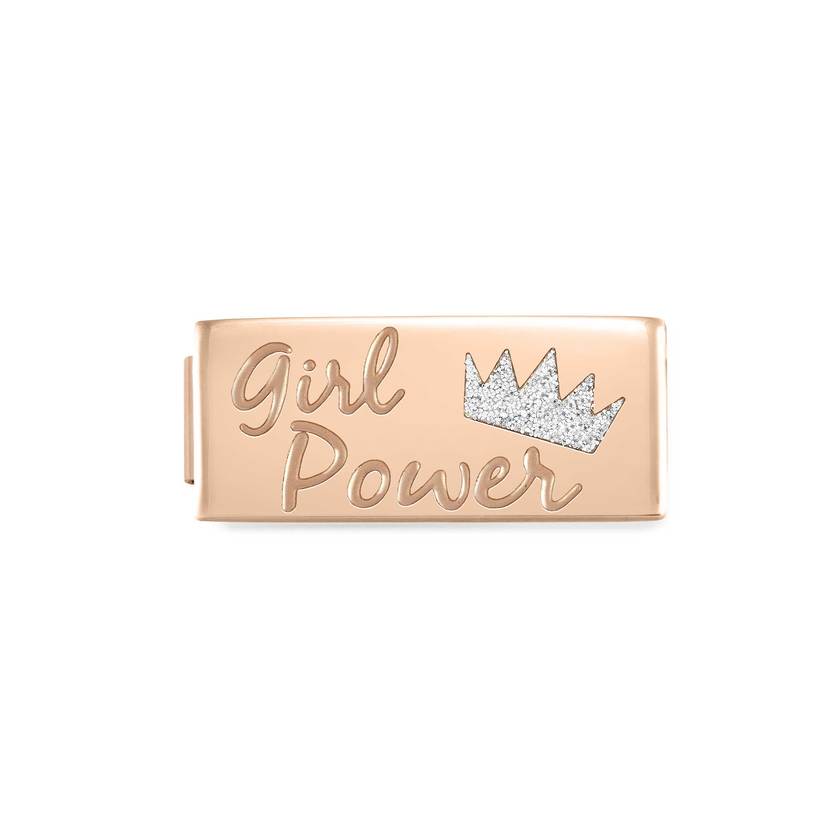 Nomination COMPOSABLE GLAM DOUBLE SYMBOLE Element aus Edelstahl, mit Emaille verziert, rosegold PVD-beschichtet (01_Girl Power)