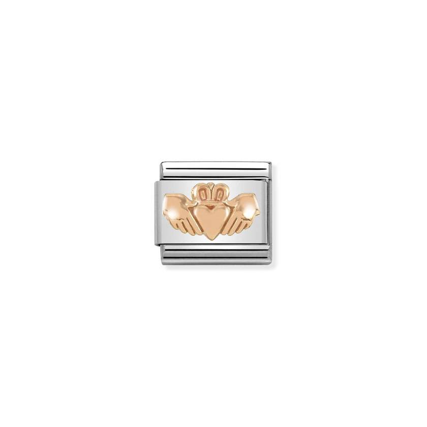 Nomination COMPOSABLE CLASSIC SYMBOLE RELIEF aus Edelstahl, mit 9Kt Roseold verziert, (20_Claddagh mit Herz)