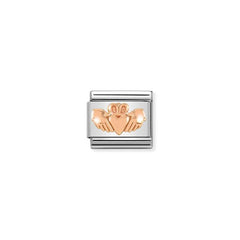 Nomination COMPOSABLE CLASSIC SYMBOLE RELIEF aus Edelstahl, mit 9Kt Roseold verziert, (20_Claddagh mit Herz)
