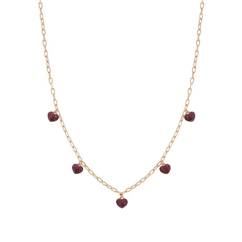 Nomination EASYCHIC LOVE EDITION Halskette aus 925er Silber, dazu 5 mit Cubic Zirconia in Pave-Fassung verzierte Herzen (021_Herz (Rot, Rosegold))