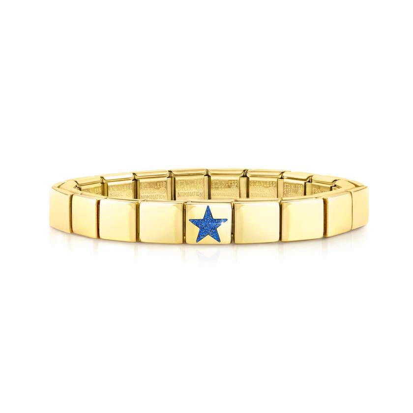 Nomination COMPOSABLE GLAM Armband aus Edelstahl (1 Symbol), gelbgold PVD-beschichtet (02_Glitzer-Stern BLAU)