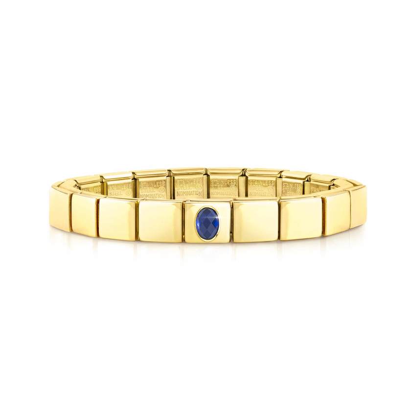 Nomination COMPOSABLE GLAM Armband aus Edelstahl (1 Symbol), gelbgold PVD-beschichtet (16_Zirkonia (oval, Blau))