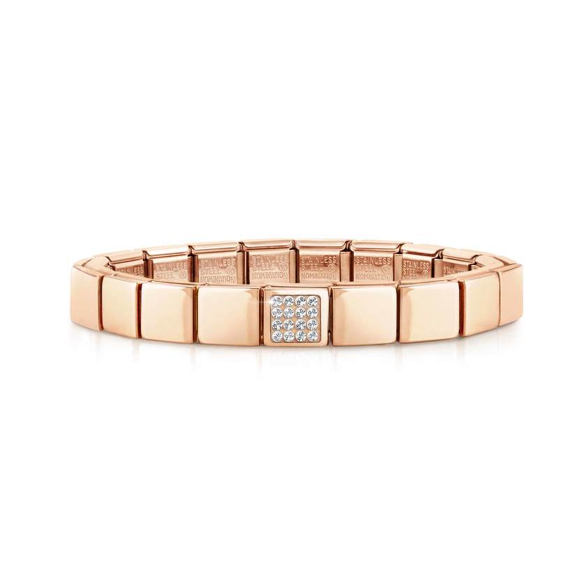Nomination COMPOSABLE GLAM Armband aus Edelstahl (1 Symbol), rosegold PVD-beschichtet (11_Kristall (Weiss))