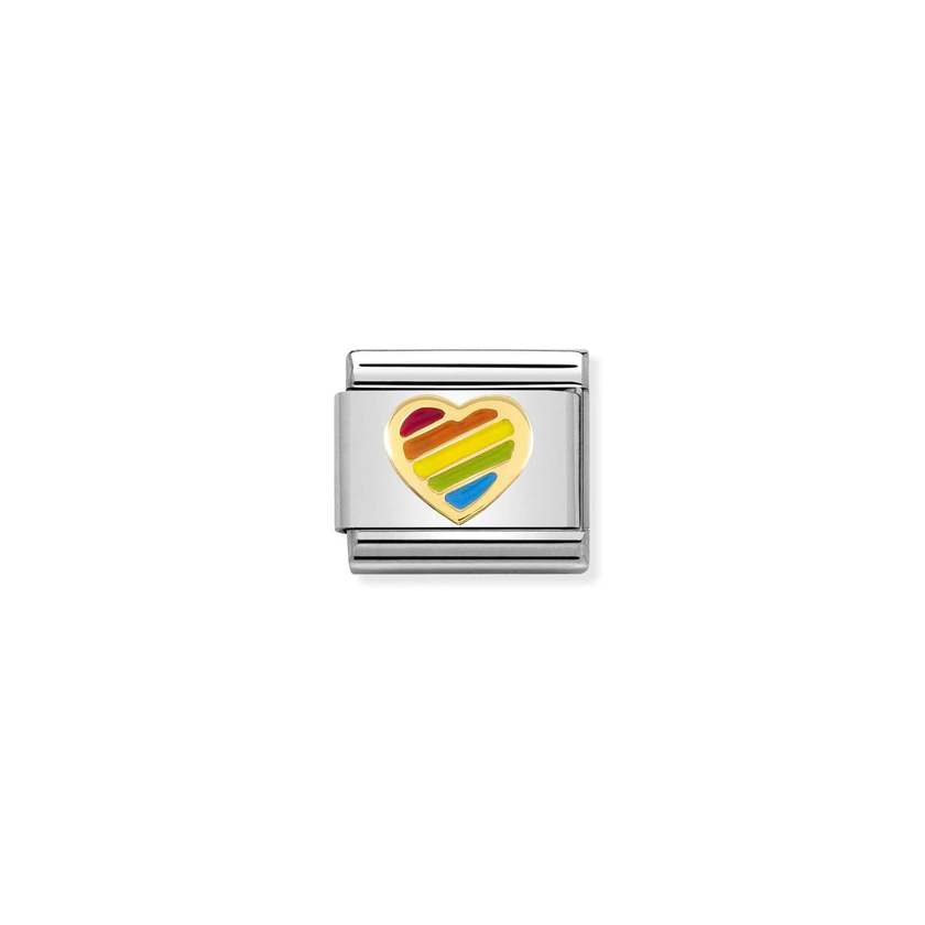 Nomination COMPOSABLE CLASSIC SYMBOLE Element aus Edelstahl, mit 18Kt Gelbgold und Emaille verziert, (54_(Regenbogen-Herz))