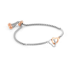 Nomination MILLELUCI Armband aus Edelstahl, mit Cubic Zirkonia verziert, dazu ein rose PVD-beschichtetes Schmuckelement (051_(doppeltes Herz))