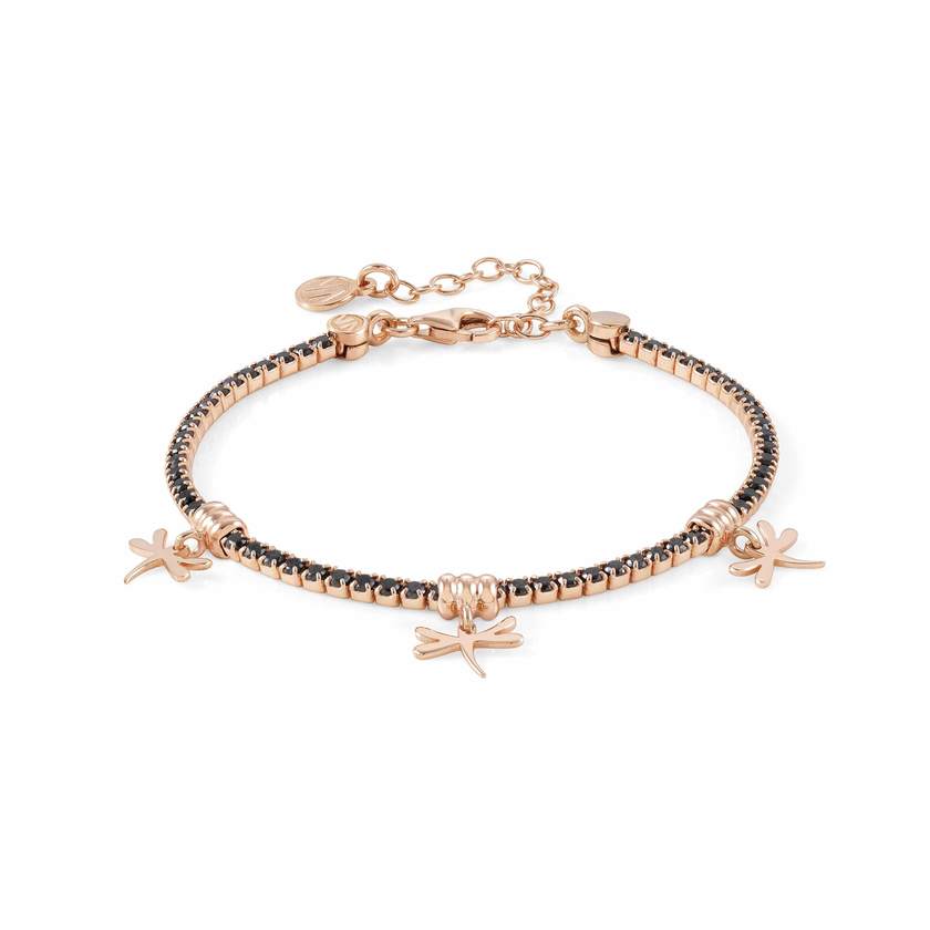 Nomination CHIC&CHARM Tennis-Armband aus 925er Silber, mit Cubic Zirkonia voll besetzt, dazu Anhaenger (045_(Libelle, Rose))