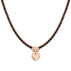 Nomination CHIC&CHARM Tennis-Halskette aus 925er Silber, mit Cubic Zirkonia halb besetzt, dazu Anhaenger (002_Rose vergoldetes Herz)