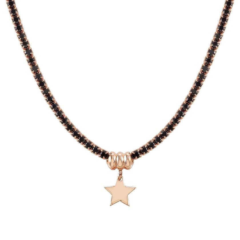 Nomination CHIC&CHARM Tennis-Halskette aus 925er Silber, mit Cubic Zirkonia halb besetzt, dazu Anhaenger (033_(Stern, Rose))