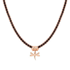 Nomination CHIC&CHARM Tennis-Halskette aus 925er Silber, mit Cubic Zirkonia halb besetzt, dazu Anhaenger (045_(Libelle, Rose))