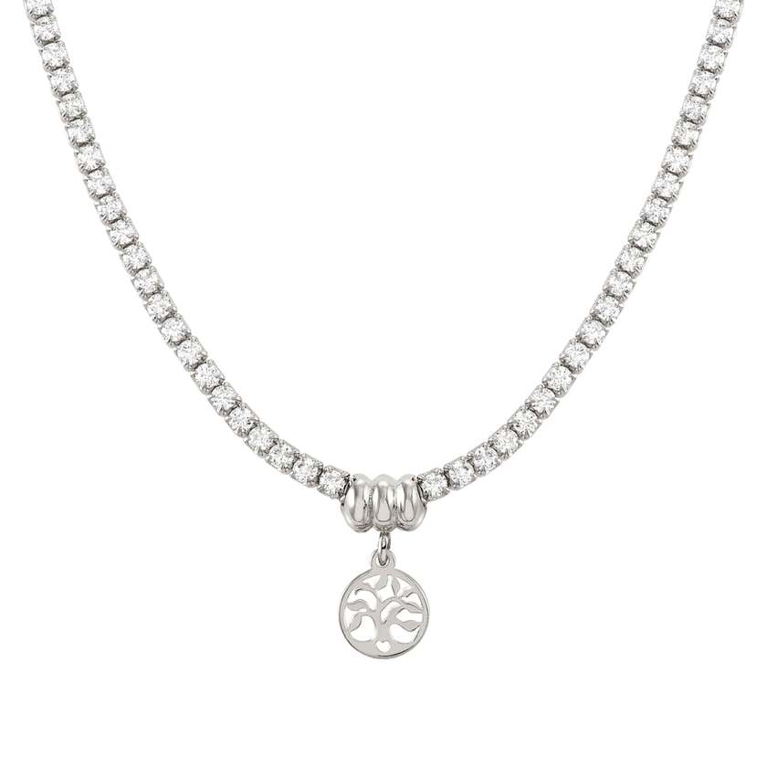 Nomination CHIC&CHARM Tennis-Halskette aus 925er Silber, mit Cubic Zirkonia halb besetzt, dazu Anhaenger (047_(Lebensbaum, Silber))