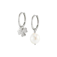 Nomination WHITE DREAM Creolen aus 925er Silber, dazu Perle und mit Cubic Zirkonia besetzter Anhaenger (006_Kleeblatt)